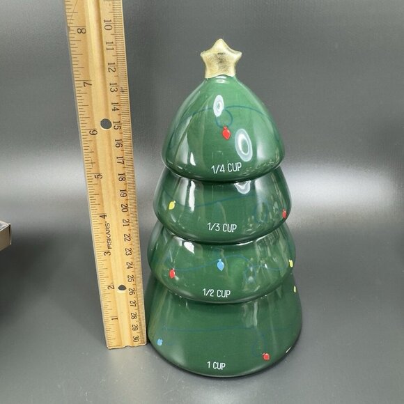 Christmas Tree Stacking Measuring Cups Green Ceramic Tree Newclassic Enterprise - Picture 3 of 14